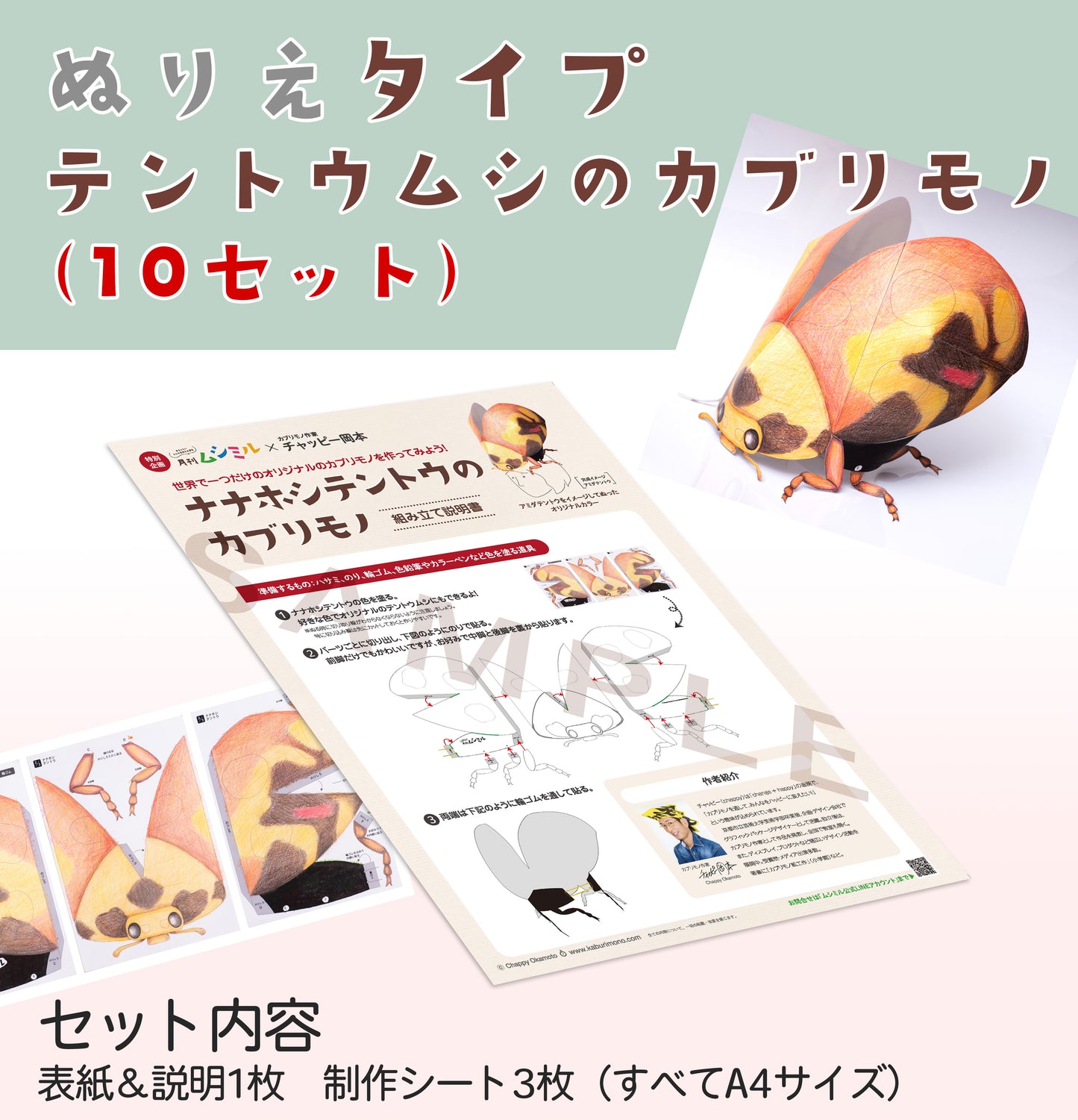 自分で作る!【ぬり絵タイプ】テントウムシのカブリモノ作成キット(10セット)